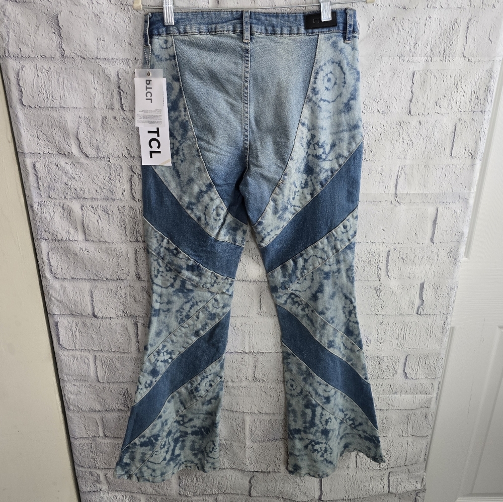 PTCL Women's Blue Tie-Dye‎ Flare Jeans High Waisted NWT Size 28 - Picture 3 of 14